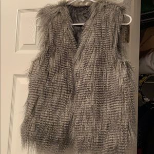 Gray black faux fur vest